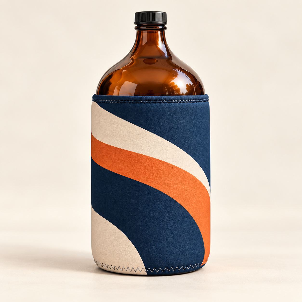 Concept flagon cooler in coordinated ink blue, cream and orange wave artwork