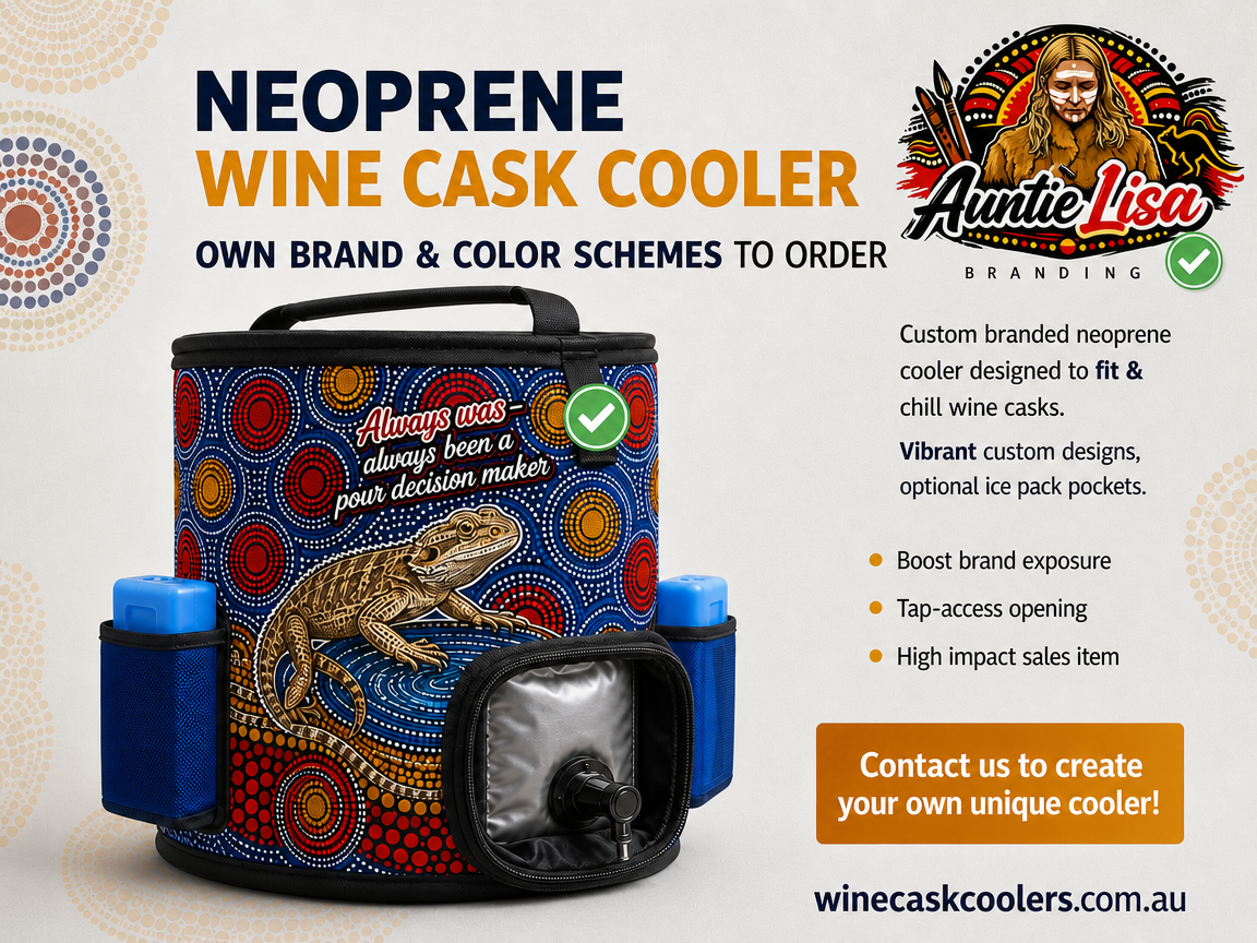 Supplied Auntie Lisa wine cask cooler promotional artwork